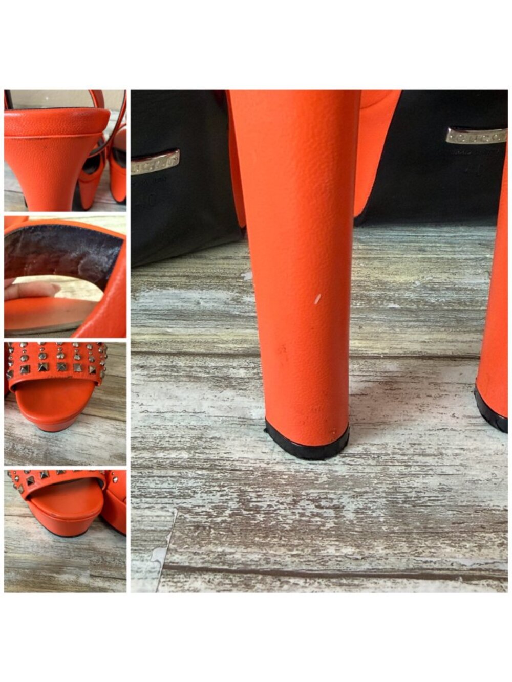 Authentic Gucci Malaga Kid Orange Leather Studded Heels EU40 US9/9.5 w/COA & Box - Picture 12 of 16